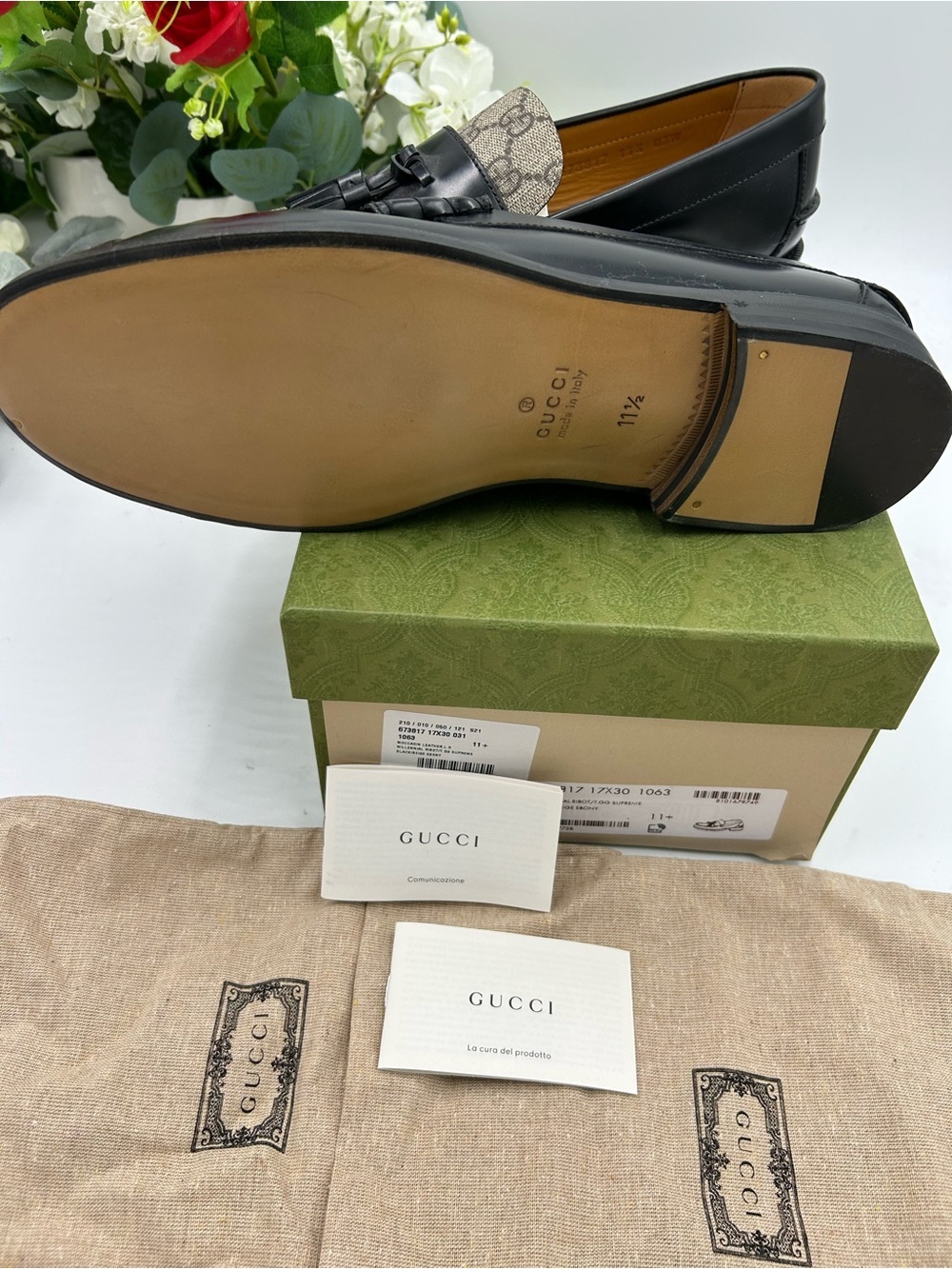 Men's Gucci, GG Supreme tassel loafers size 11.5 fits 12 US made in Italy - Picture 7 of 11